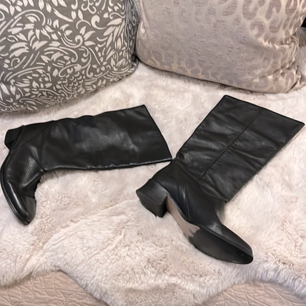 KF Ltd Ellen IV Black Leather Knee high Liw Heeled Boots Sz 7.5